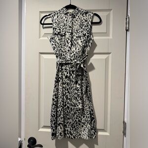 Calvin Klein leopard belted sleeveless dress with pockets-size 4